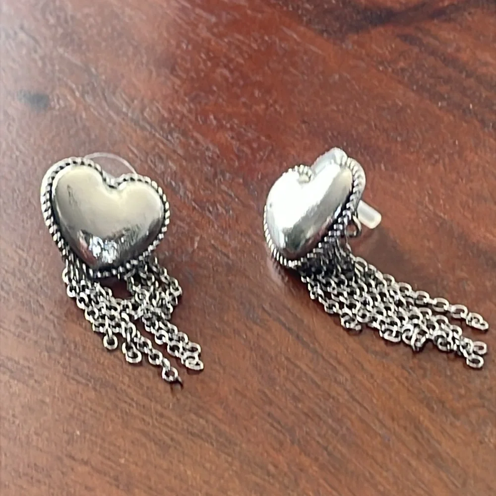 Wild Fable silver Bubble Heart Fringe Post Drop Earrings